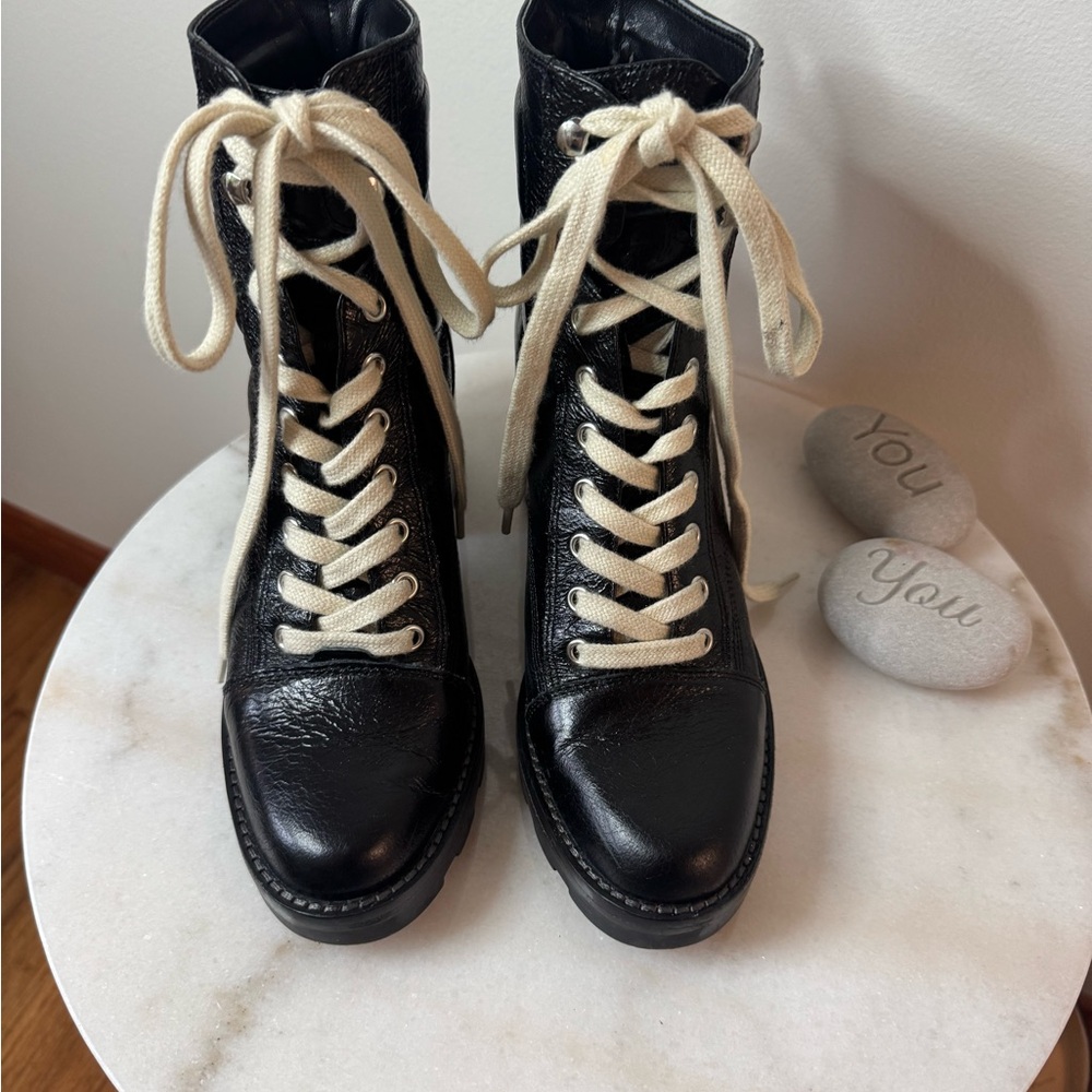 Elegant Black Lace-Up Boots with Cream Laces